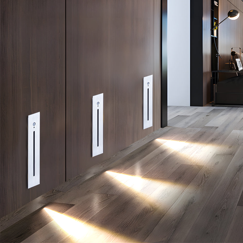 Modern Vertical Motion Sensor LED Stair Light Recessed Wall Mount Step Lighting for Indoor and Outdoor Areas