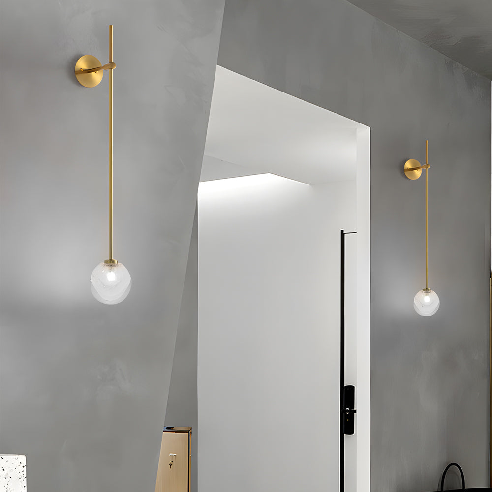 Modern Vertical Slender Arm Wall Sconce with Bubble Glass Globe for Bedroom Living Room