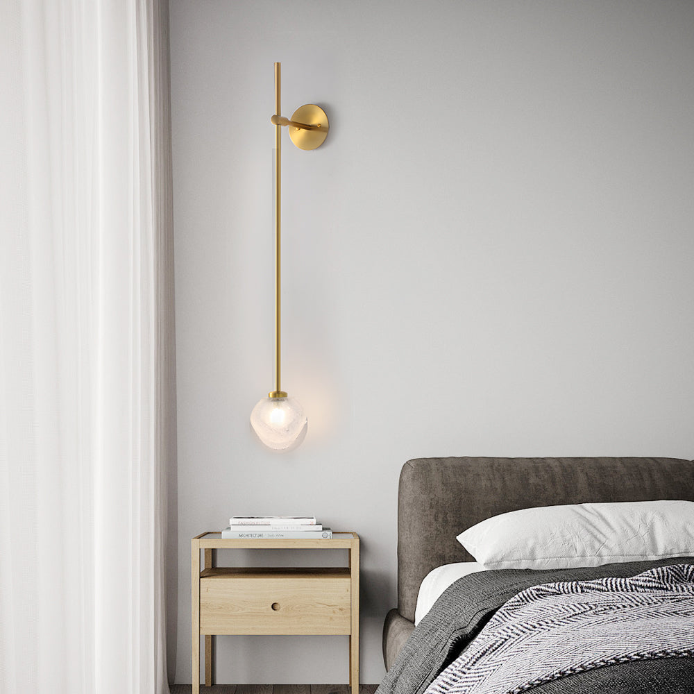 Modern Vertical Slender Arm Wall Sconce with Bubble Glass Globe for Bedroom Living Room