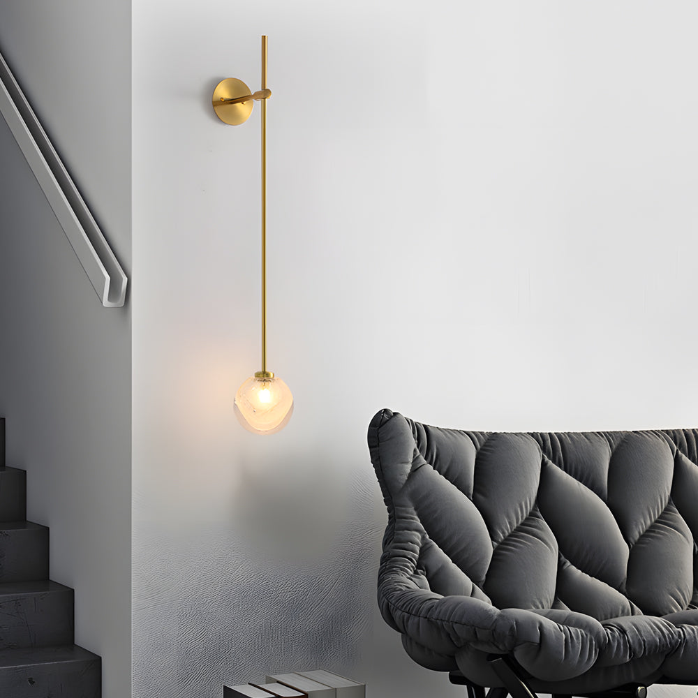 Modern Vertical Slender Arm Wall Sconce with Bubble Glass Globe for Bedroom Living Room