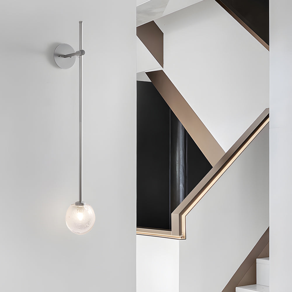 Modern Vertical Slender Arm Wall Sconce with Bubble Glass Globe for Bedroom Living Room