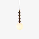 Modern Vertical Walnut Wood Ball Pendant Light with Frosted Glass Globe Diffuser