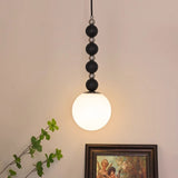 Modern Vertical Walnut Wood Ball Pendant Light with Frosted Glass Globe Diffuser
