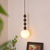 Modern Vertical Walnut Wood Ball Pendant Light with Frosted Glass Globe Diffuser