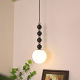 Modern Vertical Walnut Wood Ball Pendant Light with Frosted Glass Globe Diffuser