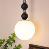 Modern Vertical Walnut Wood Ball Pendant Light with Frosted Glass Globe Diffuser