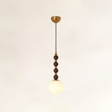 Modern Vertical Walnut Wood Ball Pendant Light with Frosted Glass Globe Diffuser