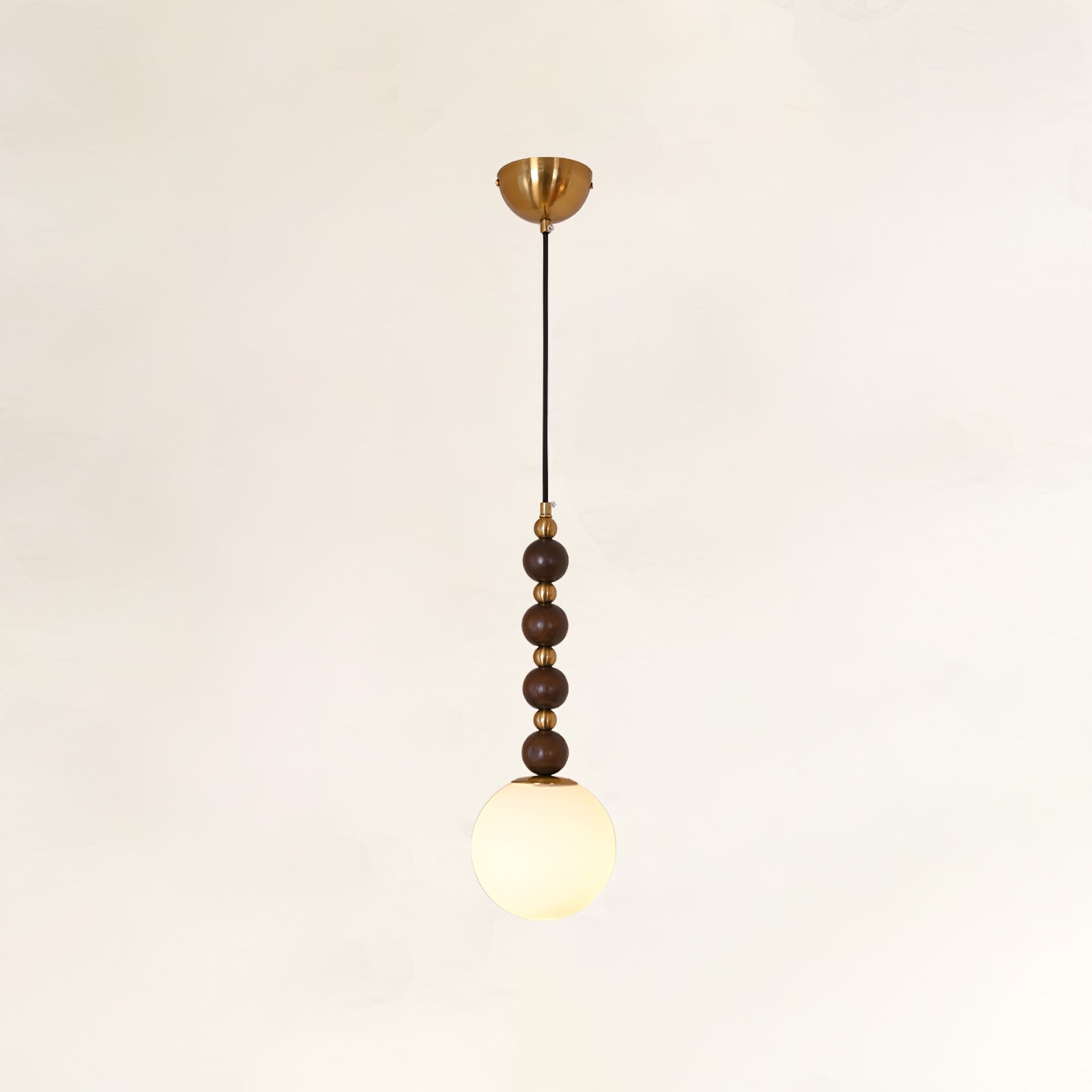 Modern Vertical Walnut Wood Ball Pendant Light with Frosted Glass Globe Diffuser