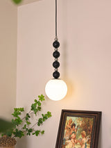 Modern Vertical Walnut Wood Ball Pendant Light with Frosted Glass Globe Diffuser