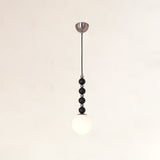 Modern Vertical Walnut Wood Ball Pendant Light with Frosted Glass Globe Diffuser