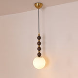 Modern Vertical Walnut Wood Ball Pendant Light with Frosted Glass Globe Diffuser