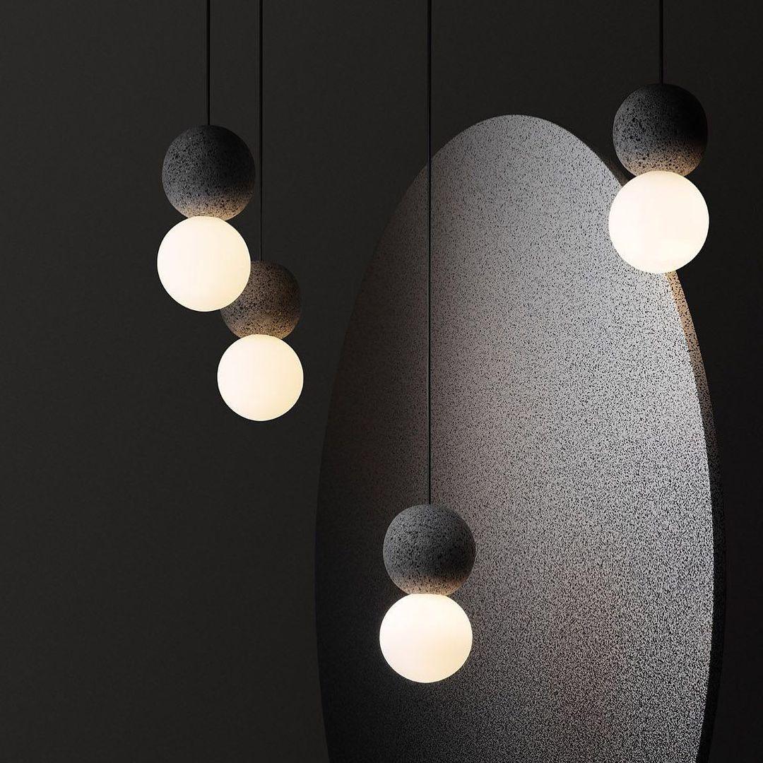 Modern Volcanic Stone and Glass Globe Pendant Light Plug In Swag Lamp