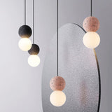 Modern Volcanic Stone and Glass Globe Pendant Light Plug In Swag Lamp