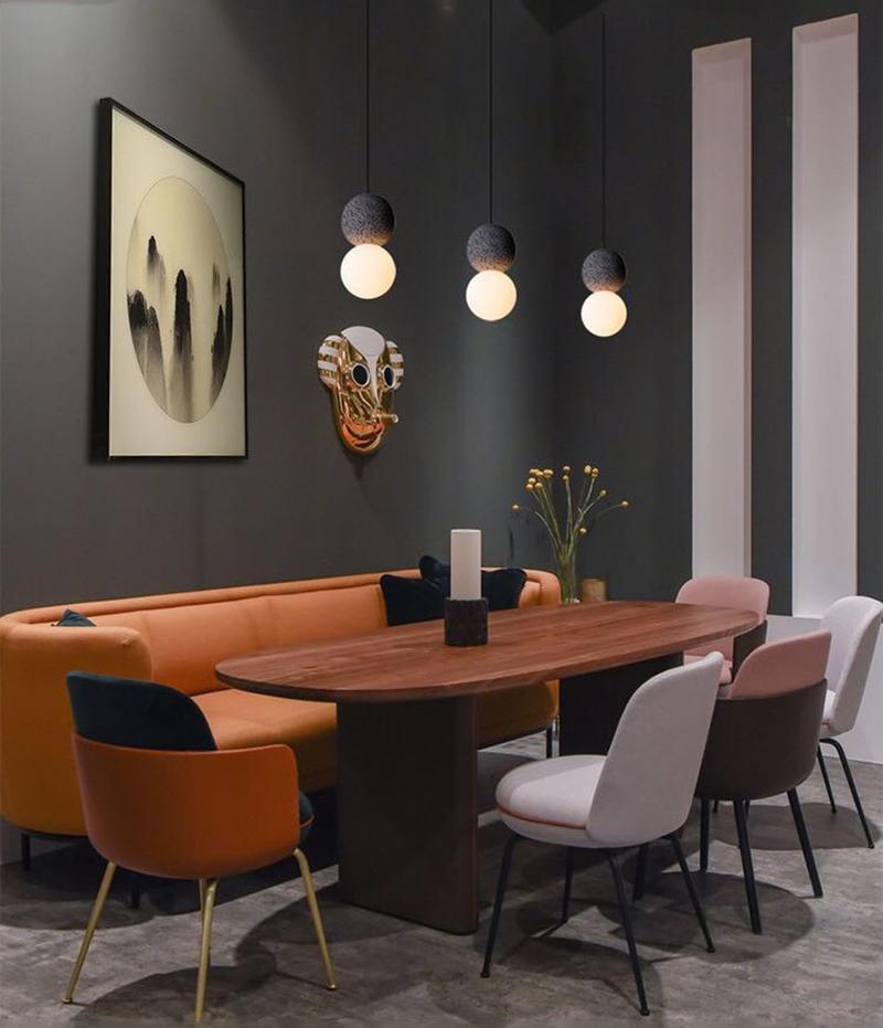 Modern Volcanic Stone and Glass Globe Pendant Light Plug In Swag Lamp