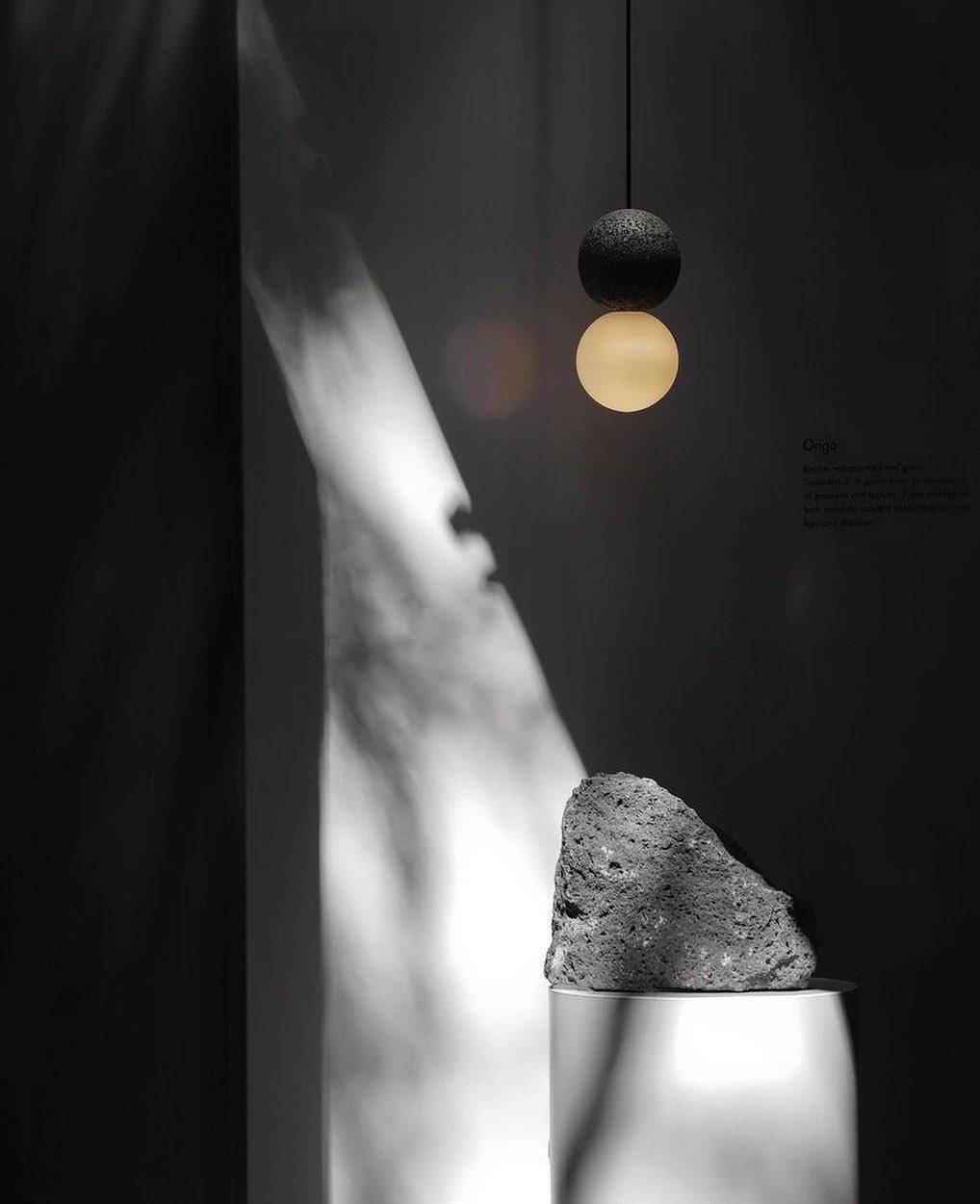 Modern Volcanic Stone and Glass Globe Pendant Light Plug In Swag Lamp