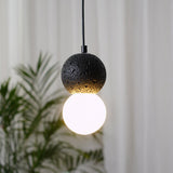 Modern Volcanic Stone and Glass Globe Pendant Light Plug In Swag Lamp