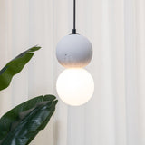 Modern Volcanic Stone and Glass Globe Pendant Light Plug In Swag Lamp