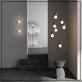 Modern Volcanic Stone and Glass Globe Pendant Light Plug In Swag Lamp