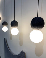 Modern Volcanic Stone and Glass Globe Pendant Light Plug In Swag Lamp