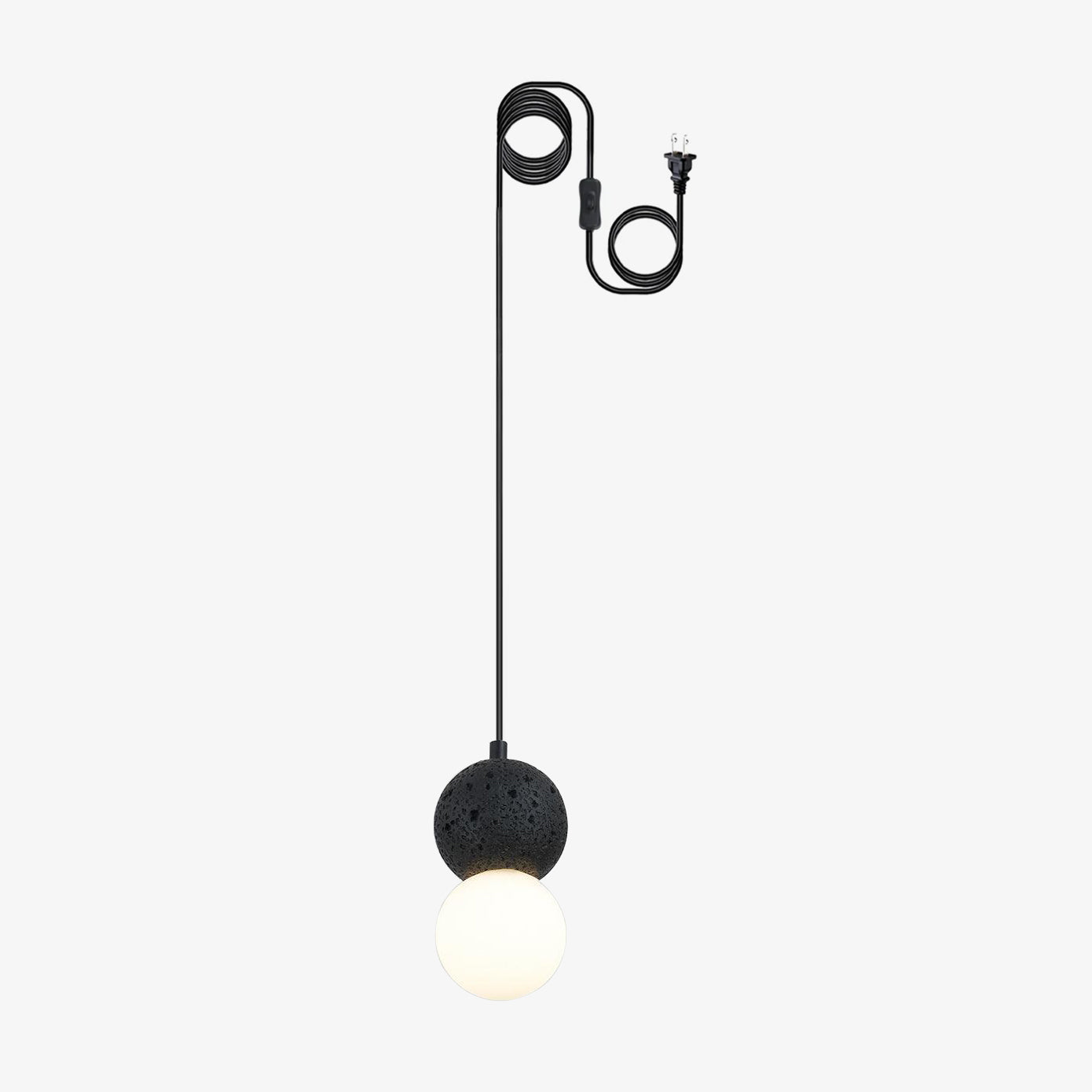 Modern Volcanic Stone and Glass Globe Pendant Light Plug In Swag Lamp