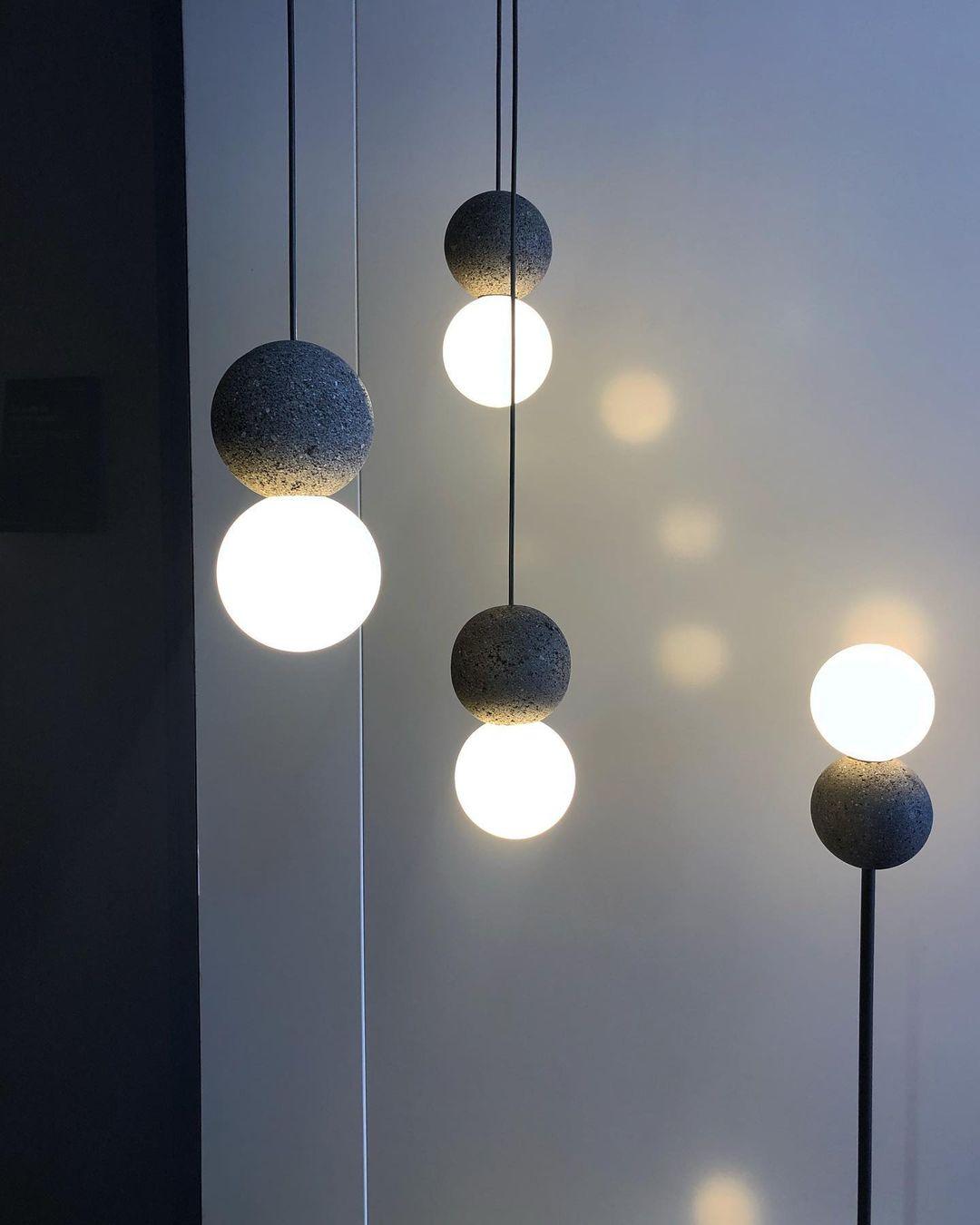 Modern Volcanic Stone and Glass Globe Pendant Light Plug In Swag Lamp