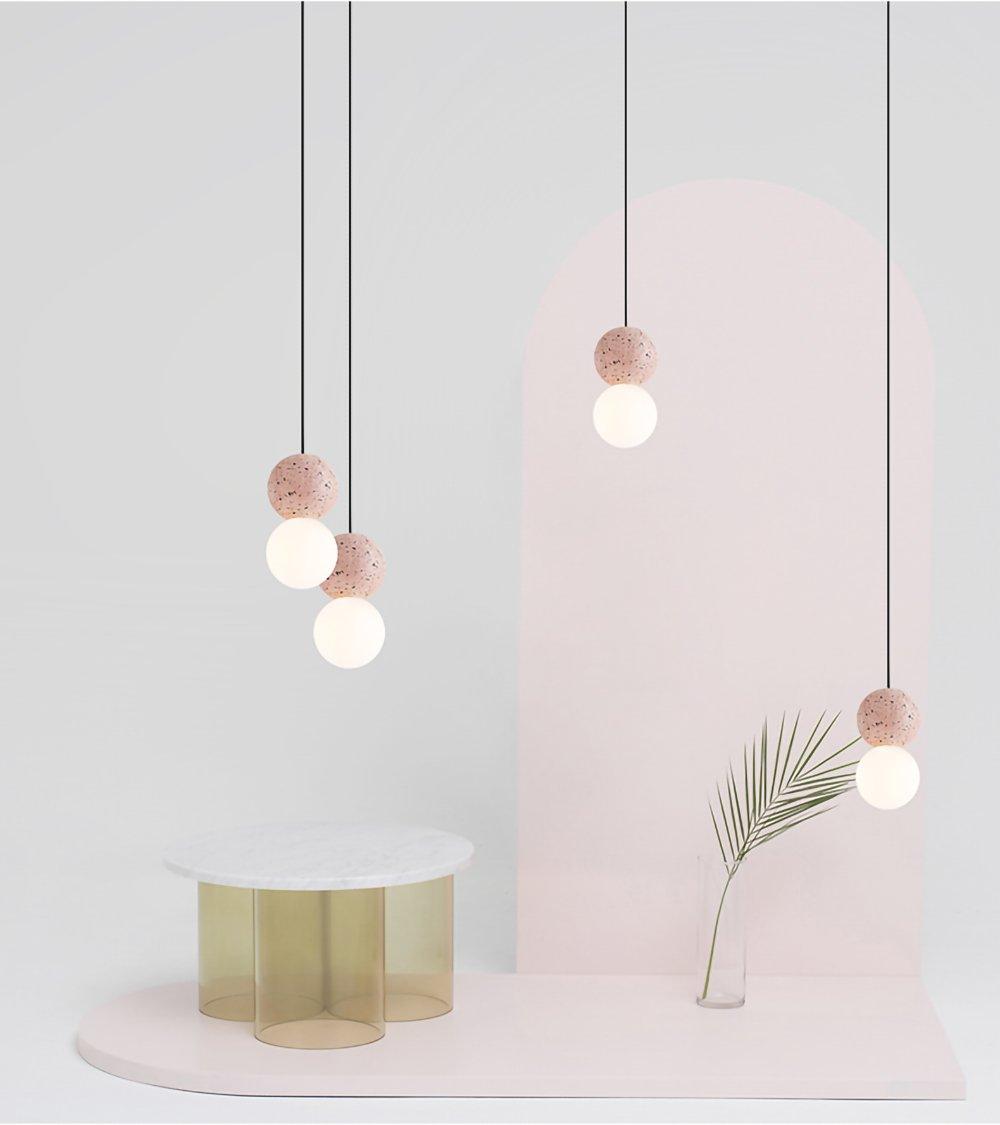 Modern Volcanic Stone and Glass Globe Pendant Light Plug In Swag Lamp