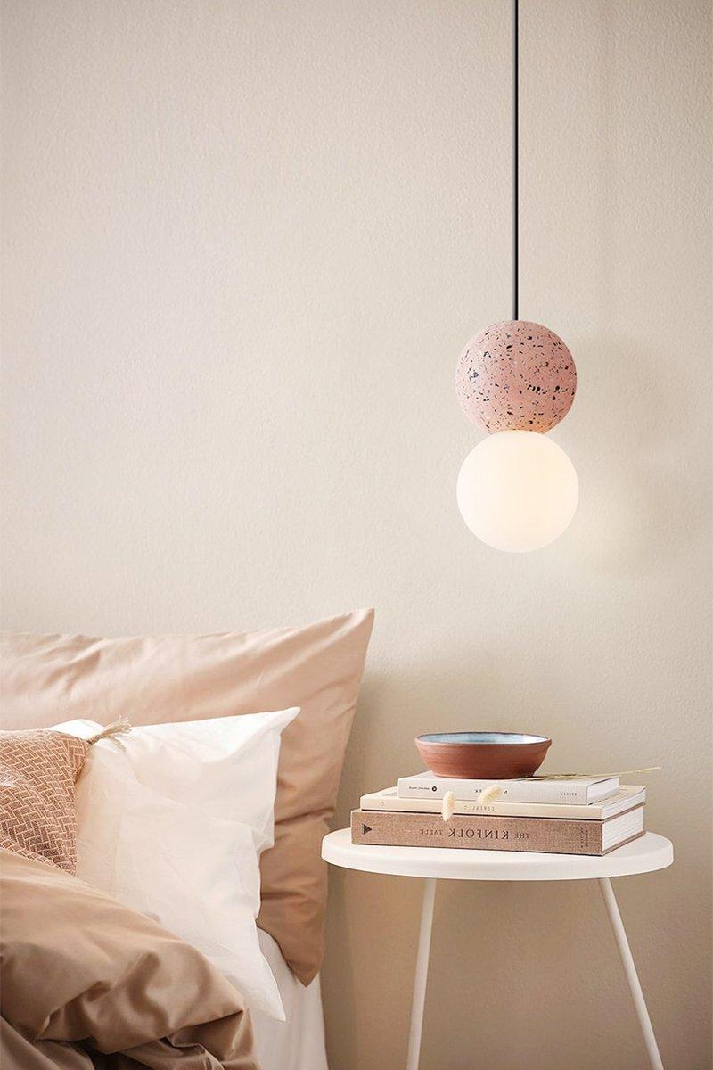 Modern Volcanic Stone and Glass Globe Pendant Light Plug In Swag Lamp