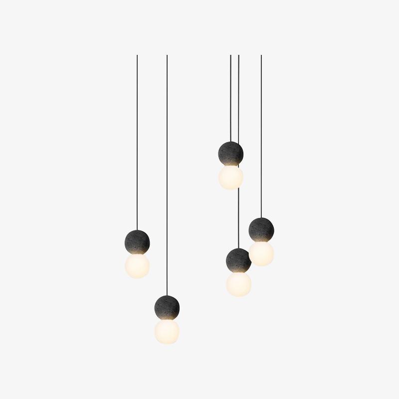 Modern Volcanic Stone and Glass Globe Pendant Light Plug In Swag Lamp