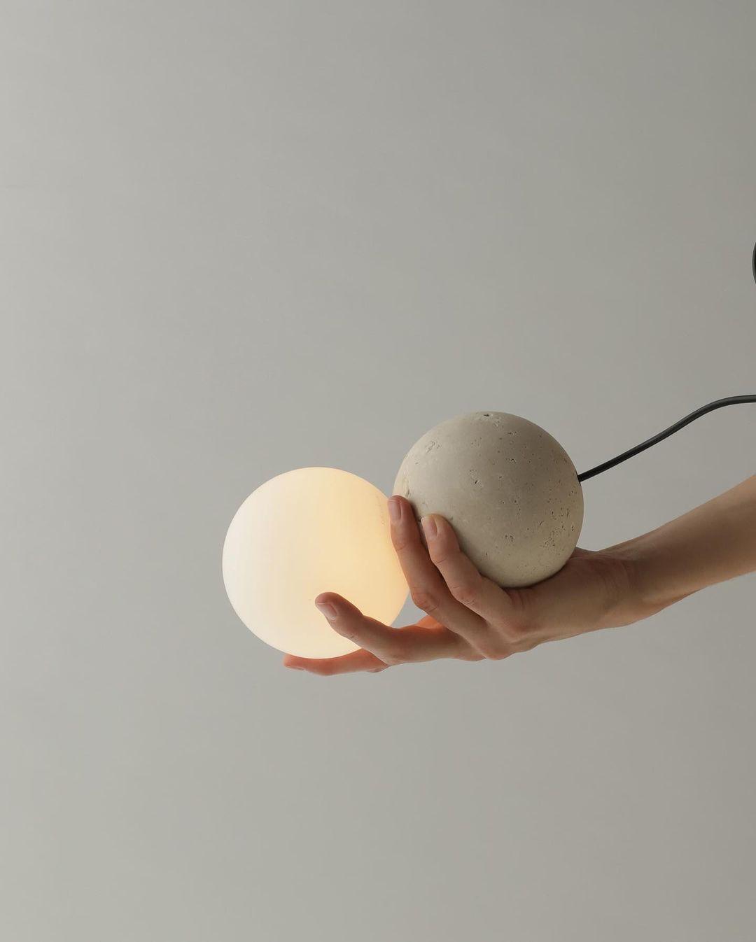 Modern Volcanic Stone and Glass Globe Pendant Light Plug In Swag Lamp