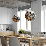 Modern Wabi Sabi Grey Planet Pendant Light Artistic Textured Resin Hanging Ceiling Lamp