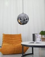 Modern Wabi Sabi Grey Planet Pendant Light Artistic Textured Resin Hanging Ceiling Lamp