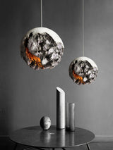 Modern Wabi Sabi Grey Planet Pendant Light Artistic Textured Resin Hanging Ceiling Lamp