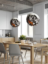 Modern Wabi Sabi Grey Planet Pendant Light Artistic Textured Resin Hanging Ceiling Lamp