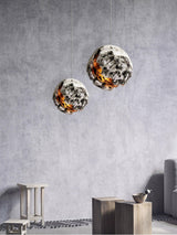 Modern Wabi Sabi Grey Planet Pendant Light Artistic Textured Resin Hanging Ceiling Lamp