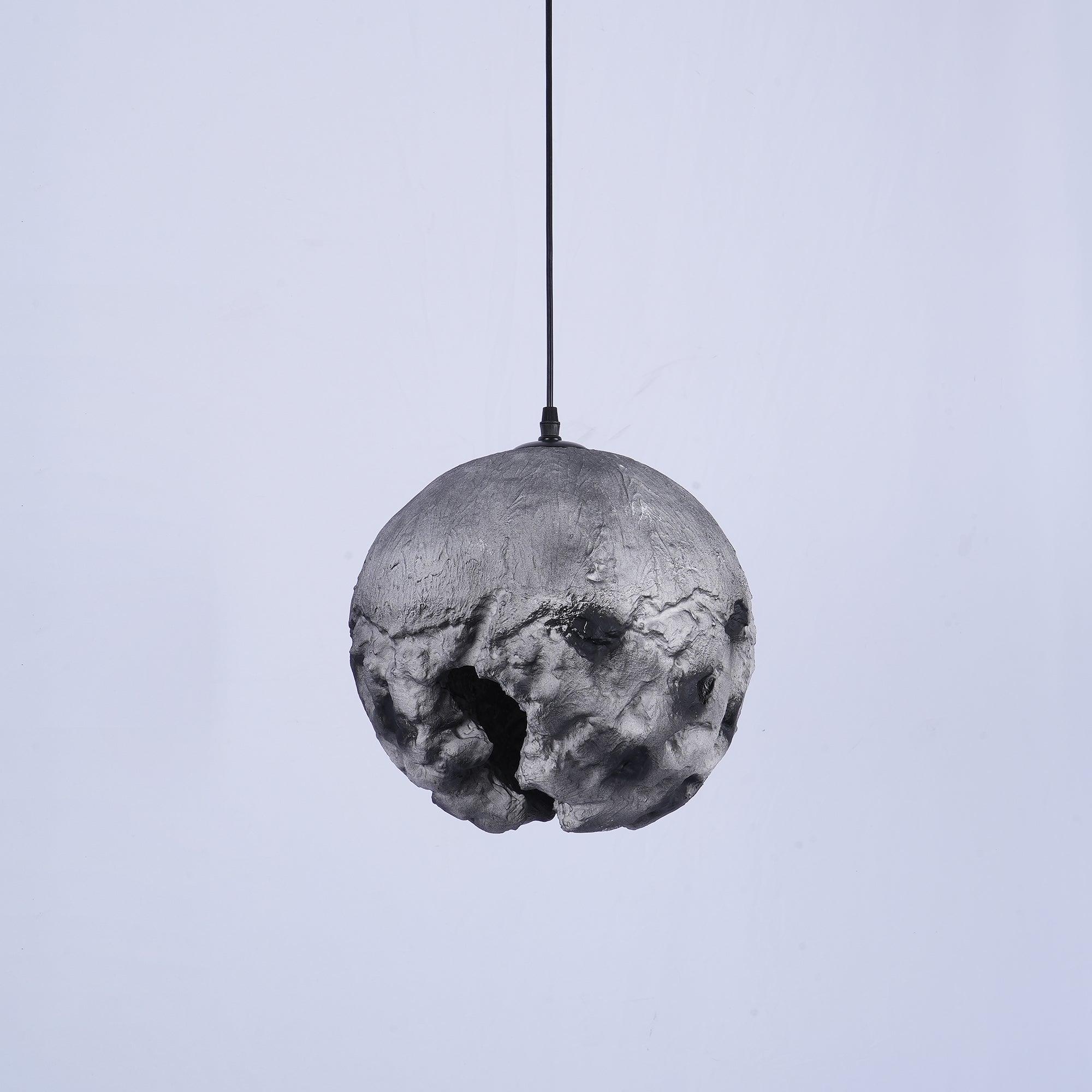 Modern Wabi Sabi Grey Planet Pendant Light Artistic Textured Resin Hanging Ceiling Lamp