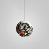 Modern Wabi Sabi Grey Planet Pendant Light Artistic Textured Resin Hanging Ceiling Lamp