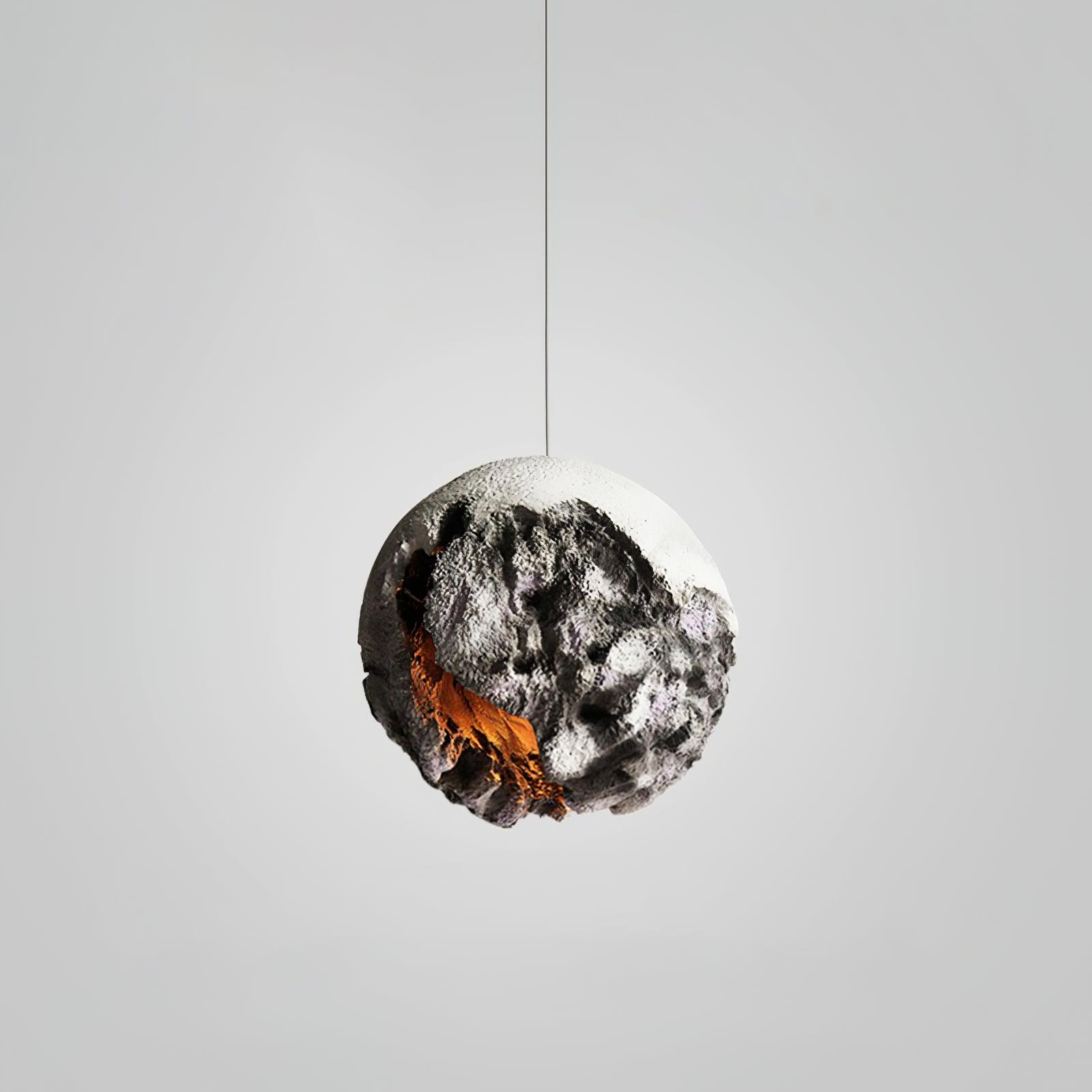 Modern Wabi Sabi Grey Planet Pendant Light Artistic Textured Resin Hanging Ceiling Lamp