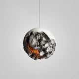 Modern Wabi Sabi Grey Planet Pendant Light Artistic Textured Resin Hanging Ceiling Lamp