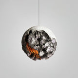 Modern Wabi Sabi Grey Planet Pendant Light Artistic Textured Resin Hanging Ceiling Lamp