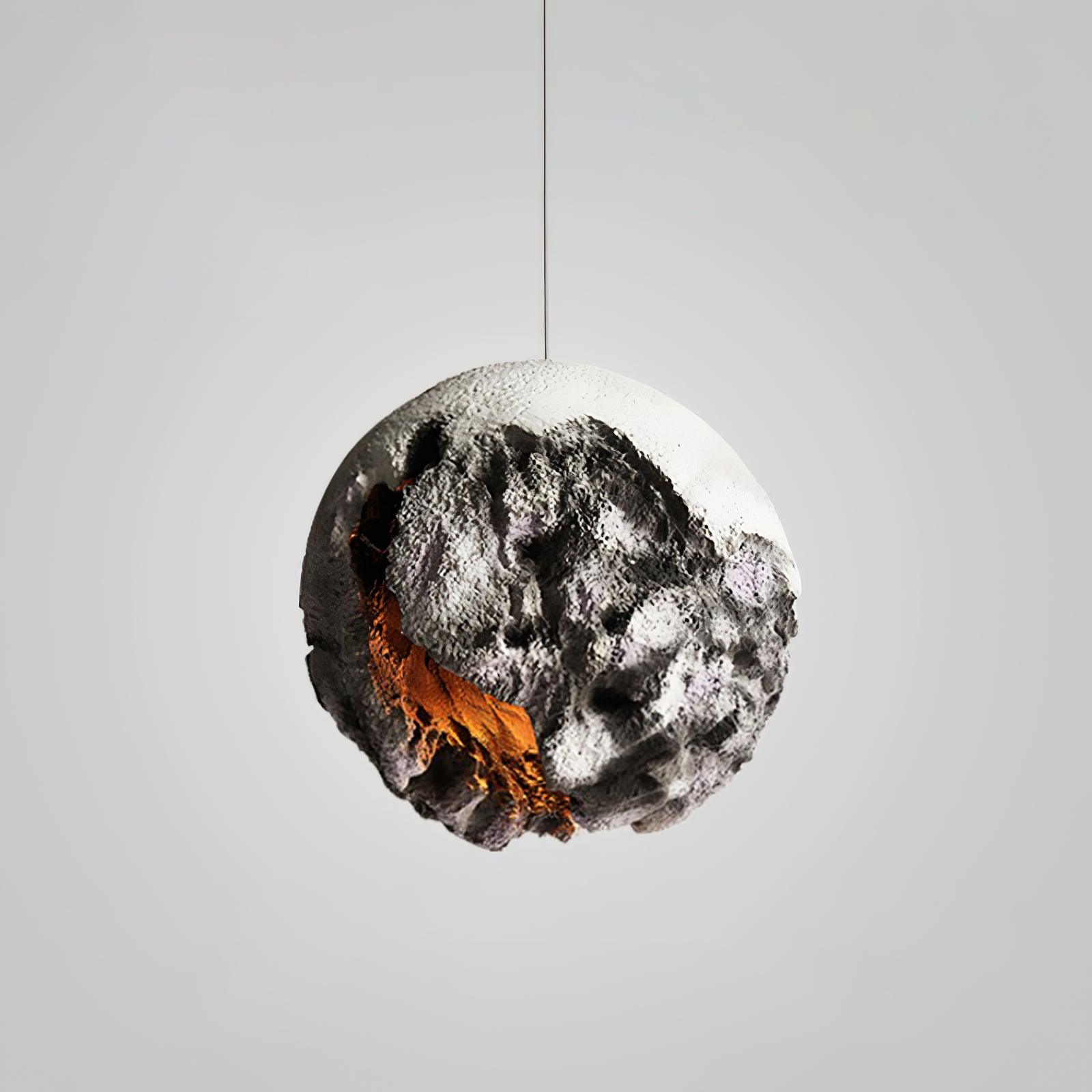Modern Wabi Sabi Grey Planet Pendant Light Artistic Textured Resin Hanging Ceiling Lamp