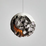 Modern Wabi Sabi Grey Planet Pendant Light Artistic Textured Resin Hanging Ceiling Lamp