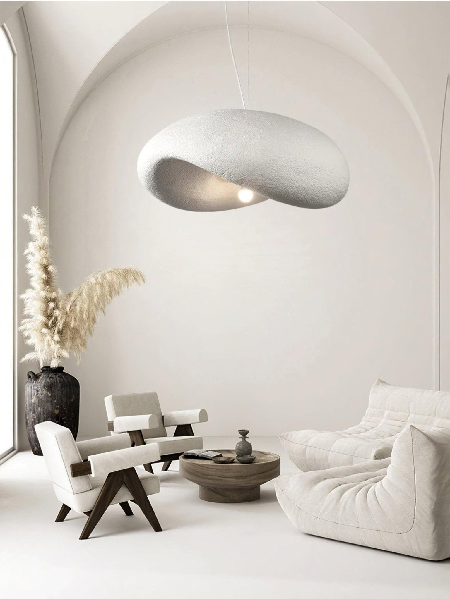 Modern Wabi Sabi Textured White Pendant Light Organic Shape Ceiling Hanging Lamp for Minimalist Interior Decor