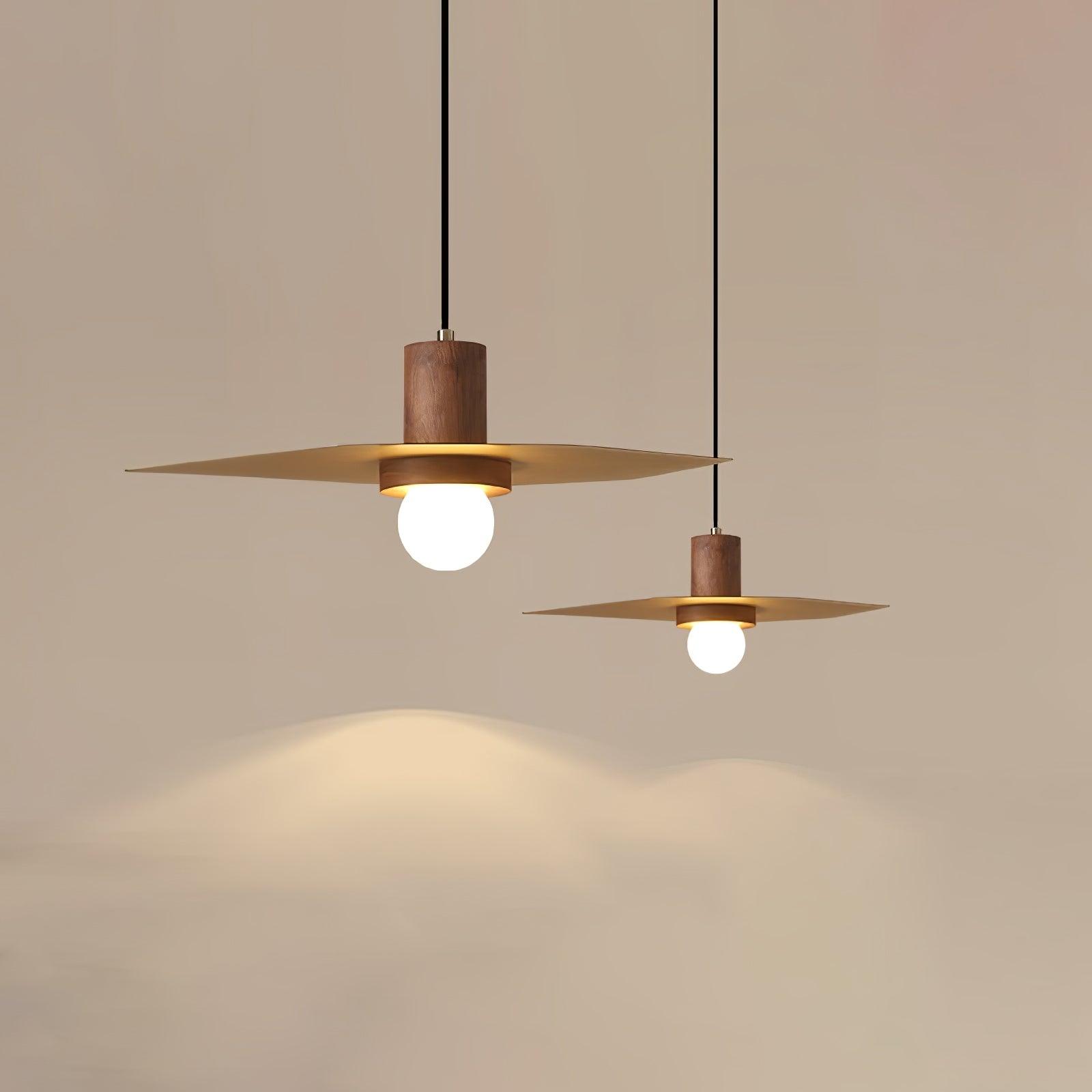 Modern Walnut and Brass Pendant Light Elara Halo Glass Dome Hanging Ceiling Fixture