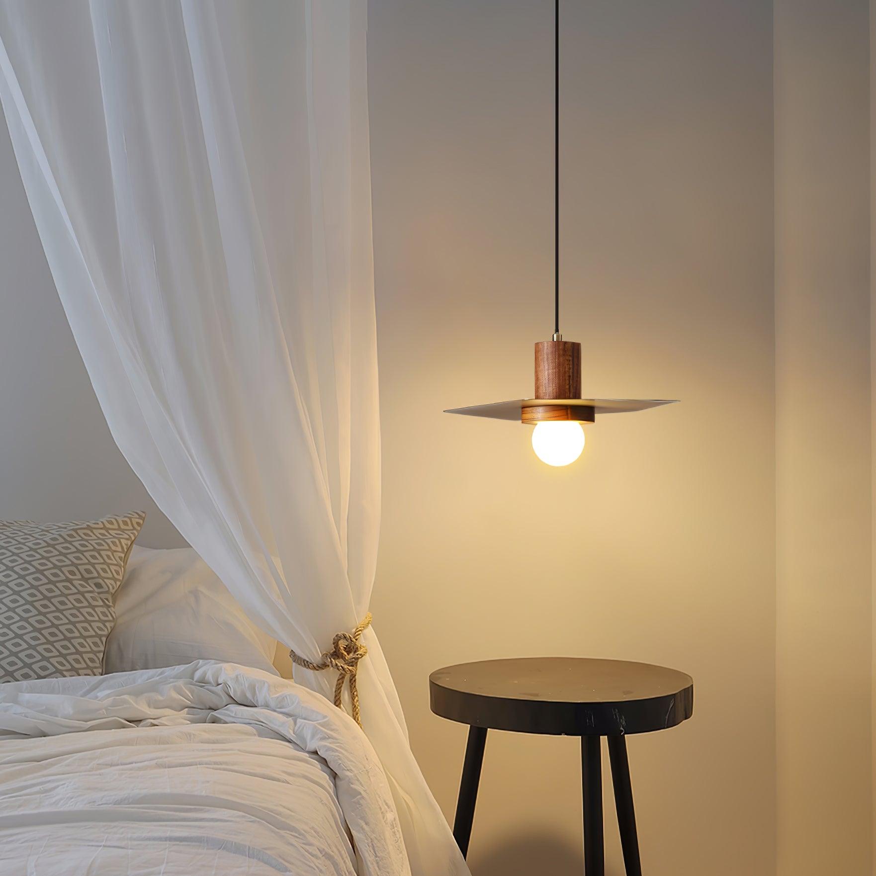 Modern Walnut and Brass Pendant Light Elara Halo Glass Dome Hanging Ceiling Fixture