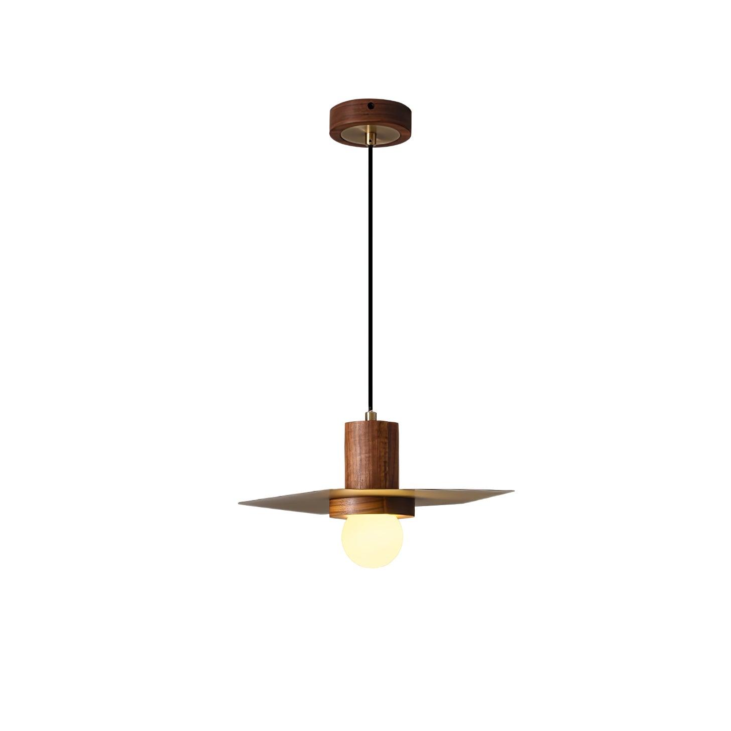 Modern Walnut and Brass Pendant Light Elara Halo Glass Dome Hanging Ceiling Fixture