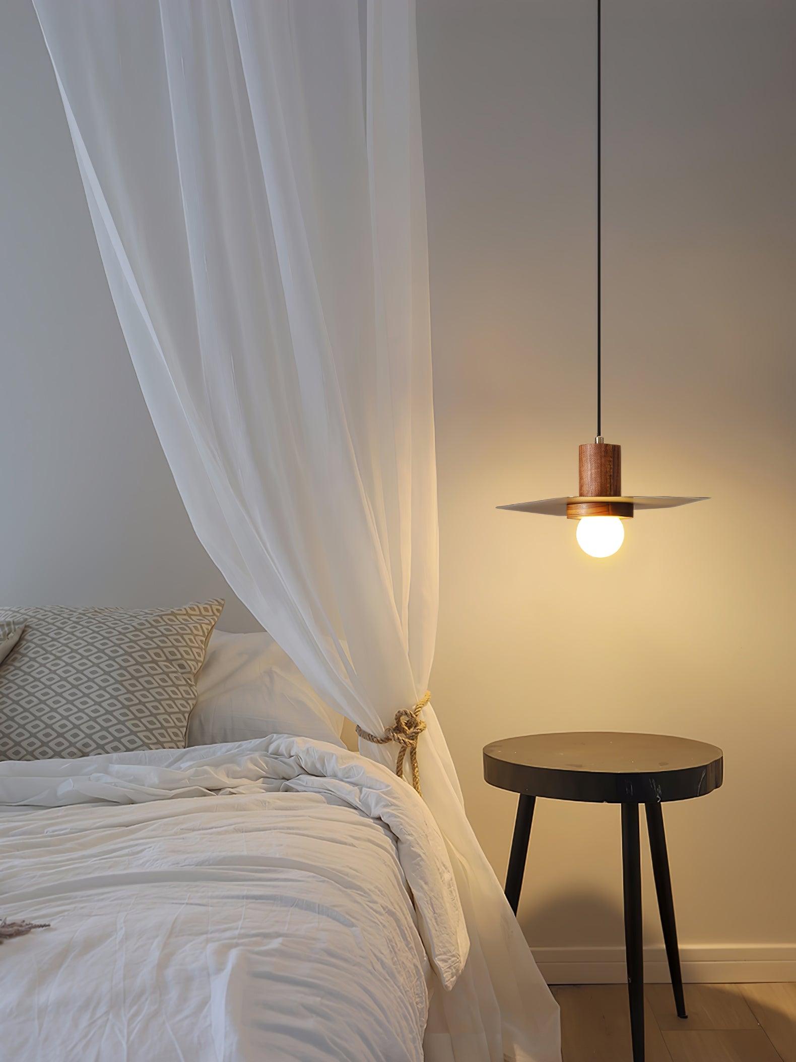 Modern Walnut and Brass Pendant Light Elara Halo Glass Dome Hanging Ceiling Fixture