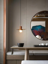 Modern Walnut and Brass Pendant Light Elara Halo Glass Dome Hanging Ceiling Fixture