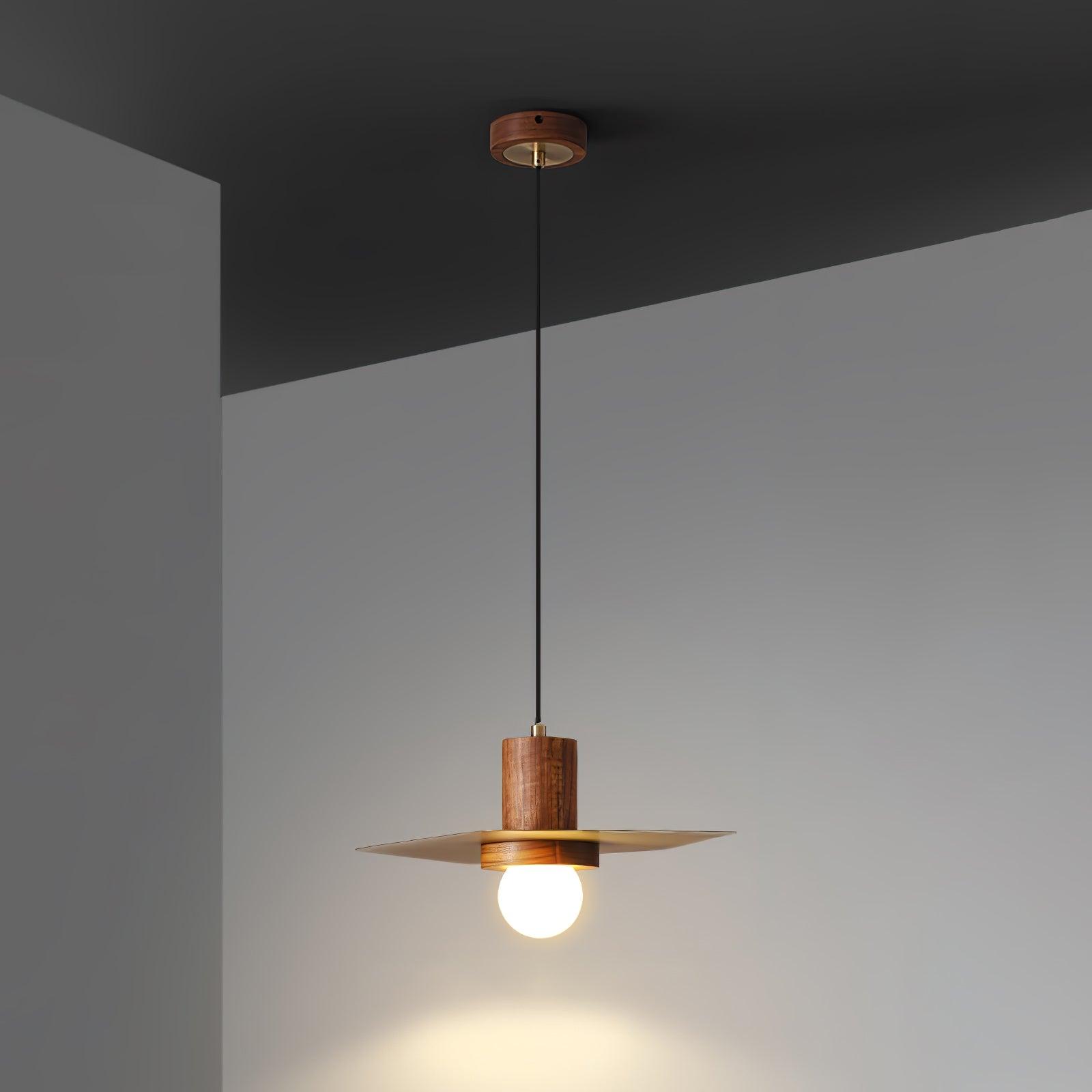 Modern Walnut and Brass Pendant Light Elara Halo Glass Dome Hanging Ceiling Fixture