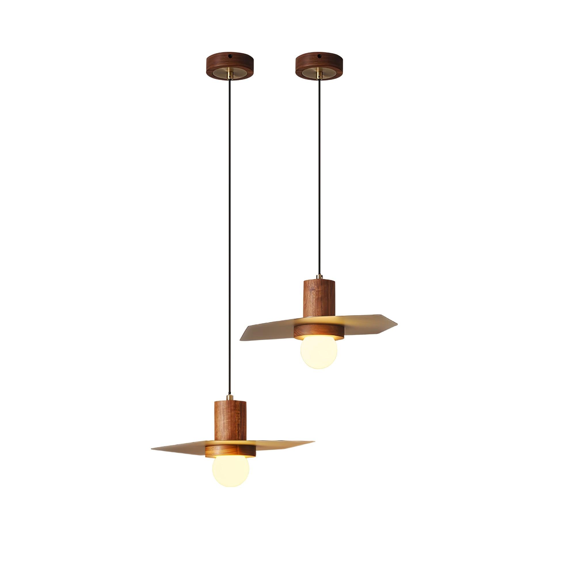 Modern Walnut and Brass Pendant Light Elara Halo Glass Dome Hanging Ceiling Fixture