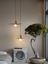 Modern Walnut and Brass Pendant Light Elara Halo Glass Dome Hanging Ceiling Fixture